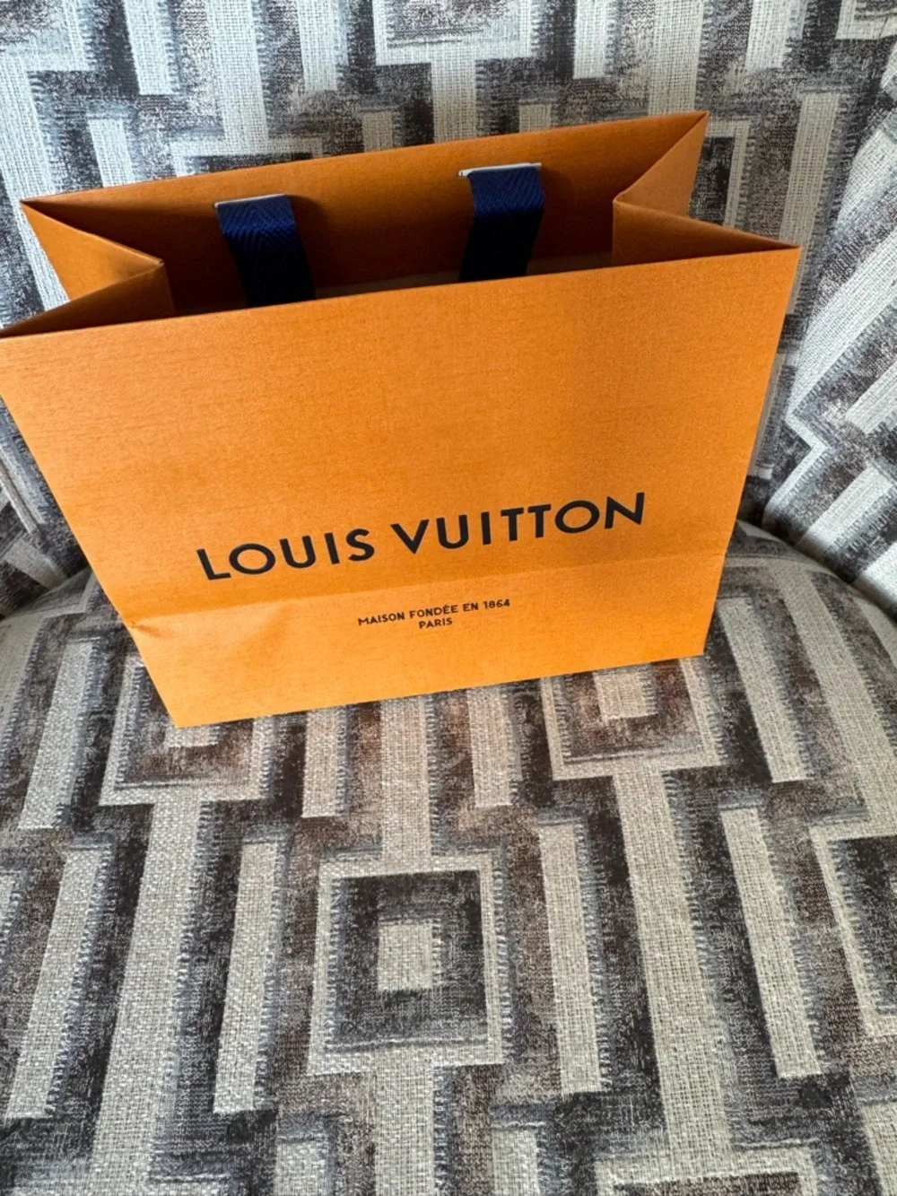 NWOT Louis Vuitton Women’s Signature Orange Shopping Tote/Gift bag Blue Handles
